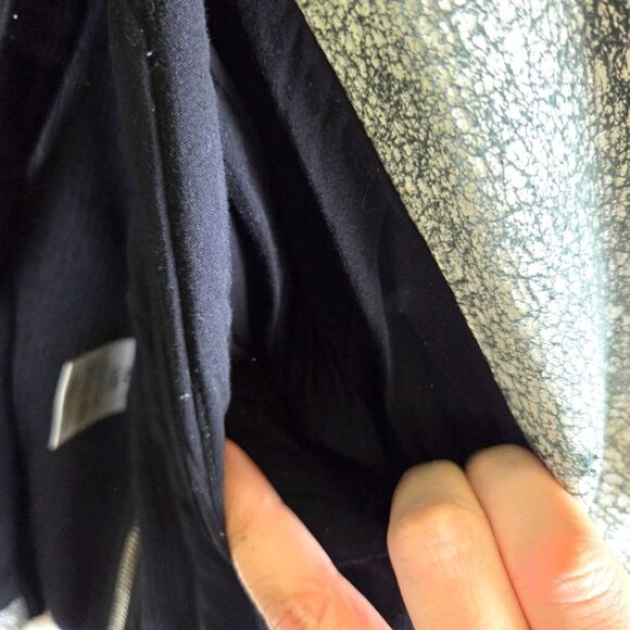 Women's IRO Ilaria Crack Leather Green White Lampskin Moto Zip Jacket Size 34 - Picture 12 of 12